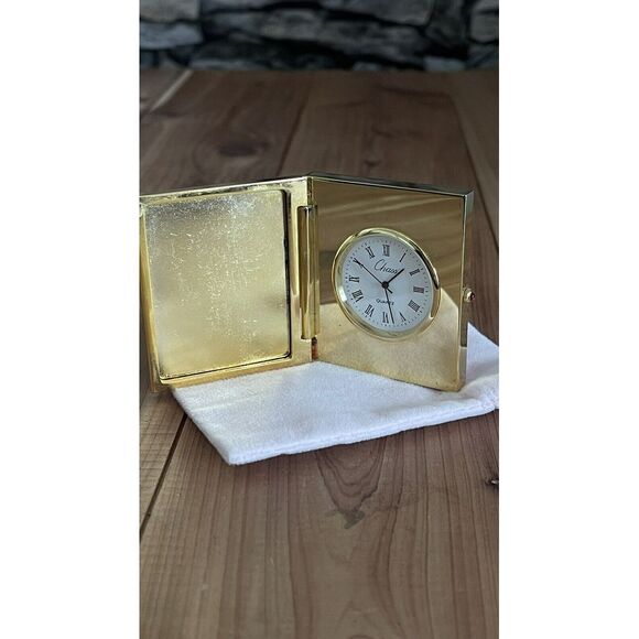 Other - Very Rare Chass Folding Miniature Quartz Brass Desk Clock Picture Frame